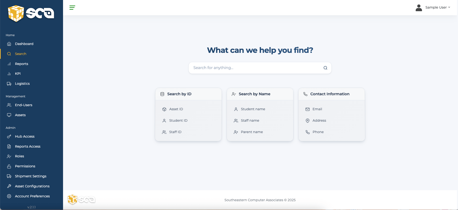 SCA-HUB Dashboard View