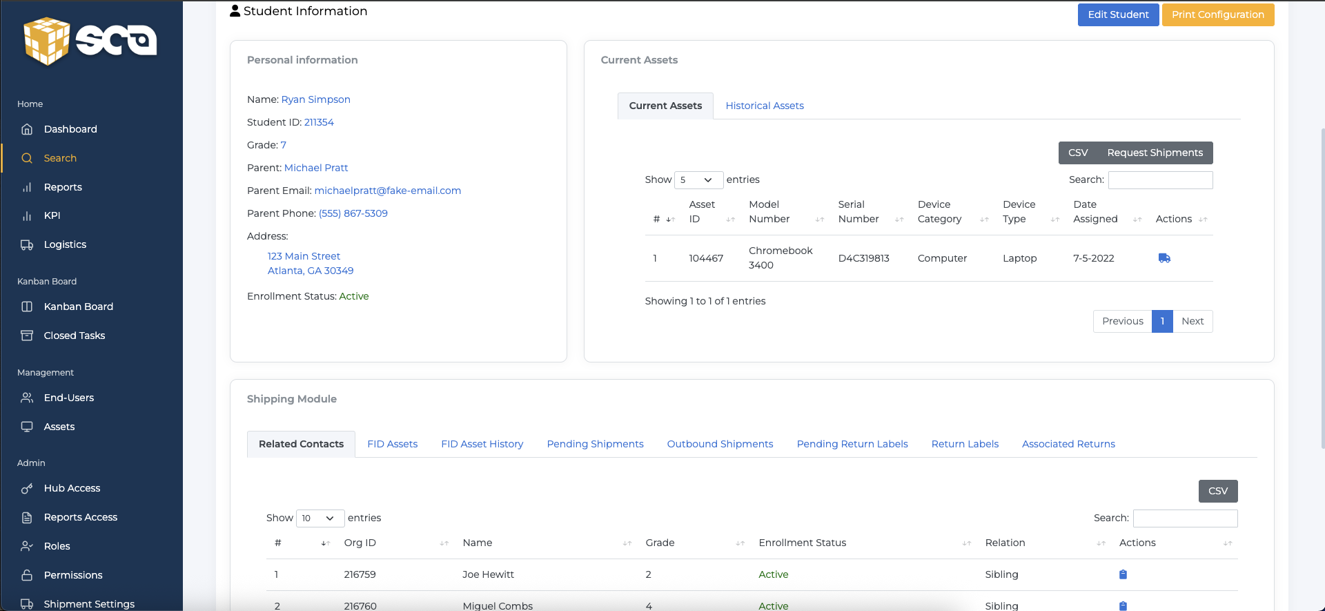 SCA-HUB Asset View